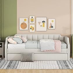 Tobogan Bebé Segunda Mano Moimhear Camas de día, Sofá cama individual acolchado con cama supletoria, 90 x 200 (190) (Beige), WX000602-M