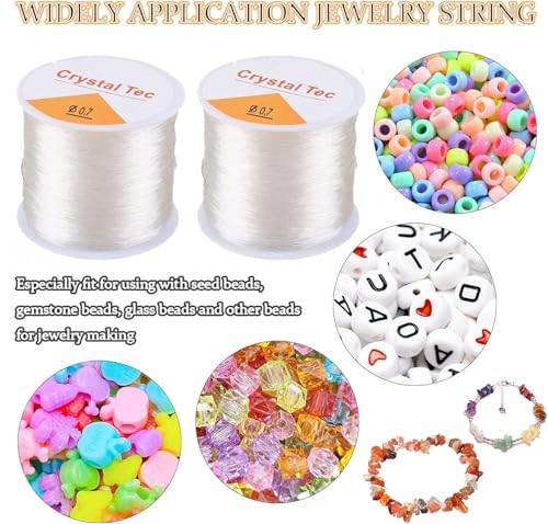 Image of Beadsnfashion Clear Crystal Bracelet Stretchable Elastic Thread Beading String Cord for Beading and Jewellery Making 100 Mtrs Spool, Size 0.70 mm and 1 mm Combo.