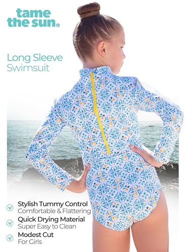Image of One Piece Girls Swimsuit Long Sleeve UPF 50+ Rash Guard with UV Protection