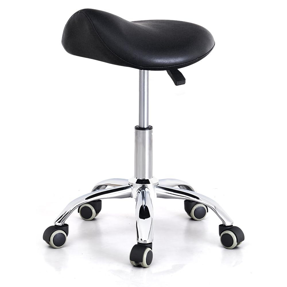 CAISHI Saddle Stool with Wheels, Ergonomic Rolling Height Adjustable Chair for Medical Clinic Dental Tattoo Hair Stylist Salon Facial Nail Artist Spa,