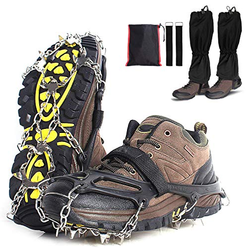 Crampones Ligero de Nieve Hielo 19 Puntas Dientes de Acero Inoxidable de Crampones Antideslizante Raquetas de Nieve,al Aire Libre de Esqui de Senderismo en Tipos Variedad de Terreno (L (Tmaño: 41-44))