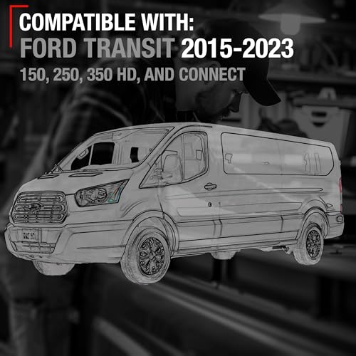Image of T1A Exterior Rear Passenger Sliding Door Handle Replacement - Compatible with 2015-2023 Ford Transit - Textured Black, Plastic - OEM BK2Z-6126604-A, BK2Z-61218B08-A, 97699