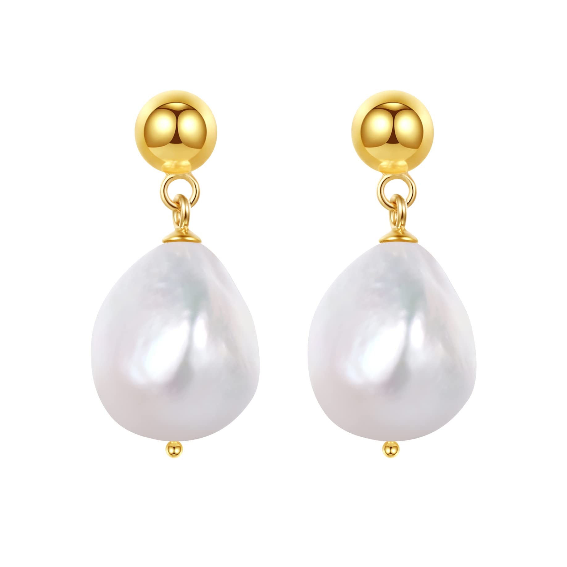 KQF Baroque Pearl Earrings for Women Plated Gold Sterling Silver Freshwater Cultured Pearls Hypoallergenic Stud Earrings Square Gold Plated Earring