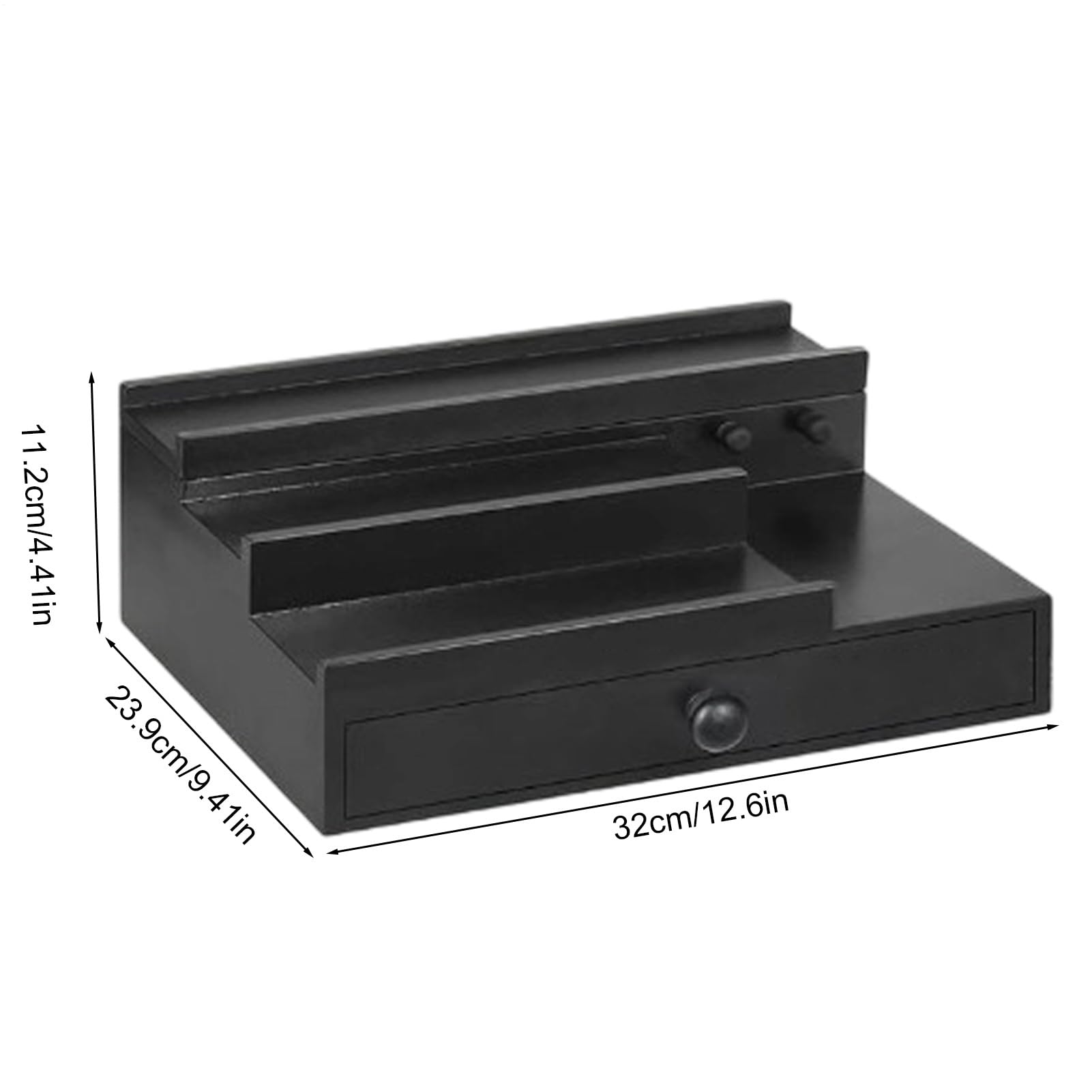 Genérico Parfüm-Organizer aus Holz für Herren, mit 3 Regalen und Schubladen, Präsentationsständer, Ringe und Uhren, 32 cm, für Badezimmertheke, Schminktisch, Schlafzimmer, Ankleidezimmer