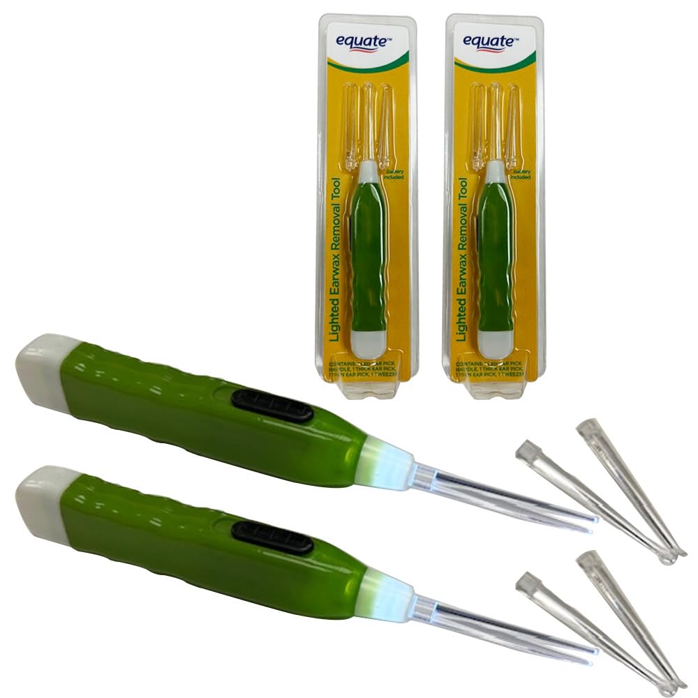 2 Ear Pick Wax Removal Tool Tweezer LED Lights Ear Cleaning Kit Non-Slip Battery 2 Pack LED Light Earpick Set Ear Wax Cleaner Remover Tools with Illumination Kids & Adults Earwax Spoon Wax Digger