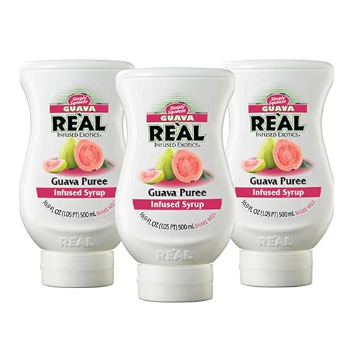 Guava Reàl - Infundido Exotics, jarabe con infusión de puré de fruta de guayaba, botella exprimible de 16.9 onzas líquidas (paquete de 3)