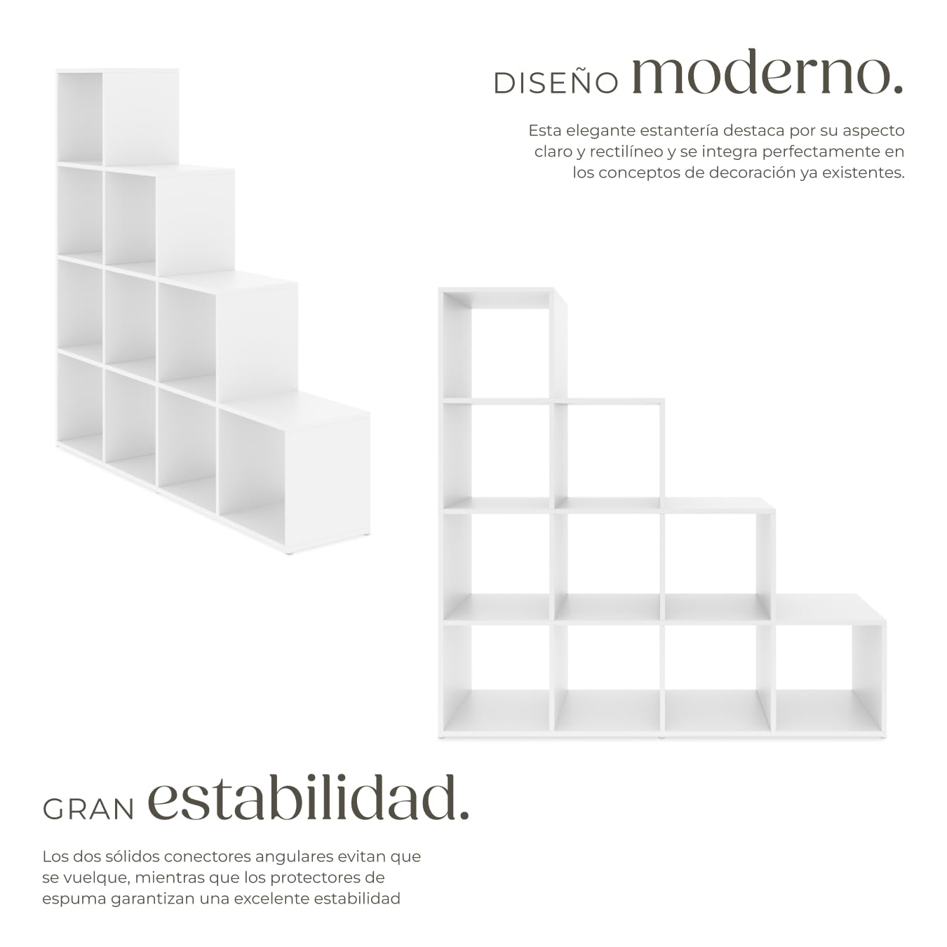 tectake® Estanteria Pared Moderna para Libros, 10 Compartimentos, Forma de Escalera, Diseño de Cubo, Librería, Estanterías de Pared, Estanteria Almacenaje, Patas Protectores de Suelo - Blanco