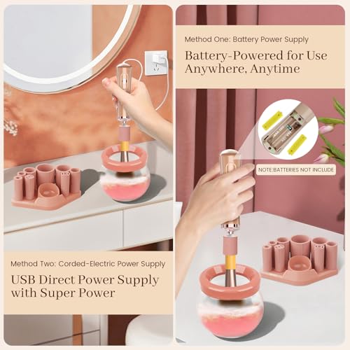 Image of RICRIS Electric Makeup Brush Cleaner and Dryer Machine - Super Fast Clean and Dry Make Up Brushes - Automatic Cosmetic Brush Spinner Washer Tools