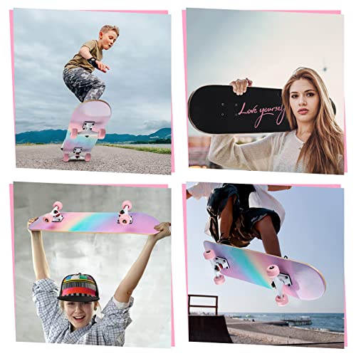 Foto von ILAHUI Skateboard für Jugendliche, Mädchen, Kinder, Erwachsene, Anfänger, 7 Schichten aus Ahornholz, Tablett, 80 x 20 cm, Tasche, Skateboard, Regenbogenpulver
