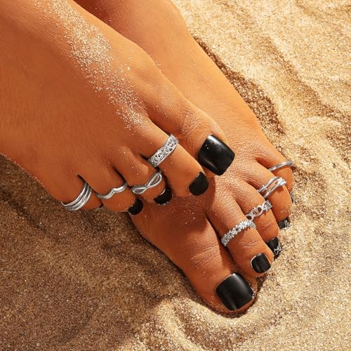 Image of 12PCS Toe Rings for Women 14K Gold /Silver Plated Adjustable Toe Ring Set Open Heart Arrow Infinity Rings Beach Foot Jewelry for Summer