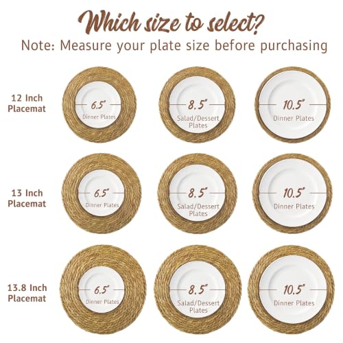 Image of Colingmill 60 Pcs Round Woven Placemats Bulk, Natural Rattan Wicker Chargers, Farmhouse Boho Straw Place Mats for Wedding Home Dining Party Table Decor Water Hyacinth Braided Placemat (13.8 Inch)
