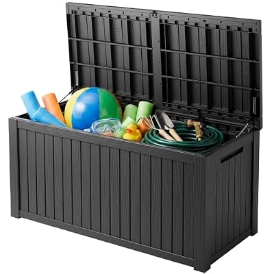 Yardgrace 200 Gallon Deck Boxes Outdoor Waterproof, Outdoor Storage Box with Lockable Lid & UV-Resistant for Patio Furniture, Outdoor Cushions, Garden Tools and Pool Supplies, Black