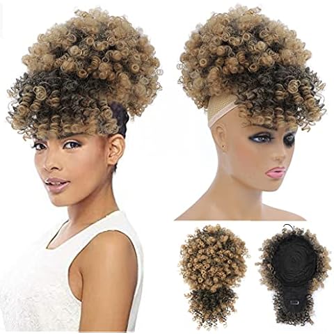 Fayasu Afro Puff Drawstring Ponytail with Curly Hair Clip in Bangs Short Natural Hair Ponytail Extension for Black Women (T27) Cover