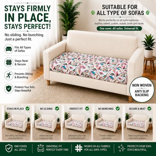 Image of Homerz Premium Printed Quilted Velvet Sofa Slip Cover Protector with Tassels, Sofa Mat, Exact Size, Antislip Cover (Multileaf, 2 Seater, Half)