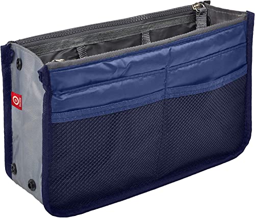 Ducomi Organiseur de sac à main extensible avec 13 grandes poches, poche zippée et poignée, idéal pour documents, téléphone, cosmétiques et clés (standard, bleu marine)