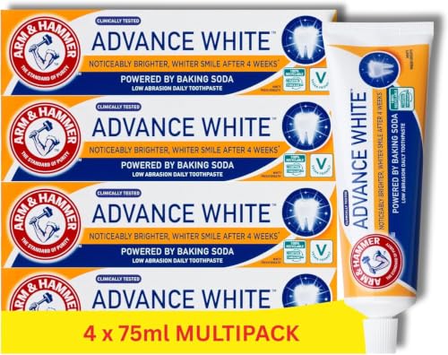 Arm & Hammer Advance White Toothpaste Baking Soda Toothpaste for a Brighter Whiter Smile 75 mL Tube Pack of 4