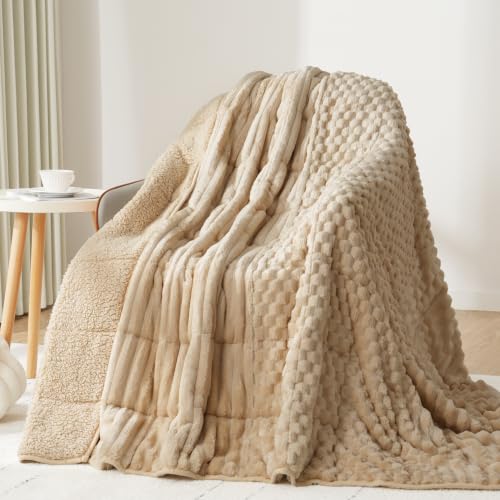 Image of Drewin Weighted Blanket for Adults Queen Size 20lbs, Soft Cozy Turtleback Sherpa Weighted Blankets for Sleeping and Calming, Thick Bed Blanket for Couch Bed, 60 x 80 inches, Light Khaki