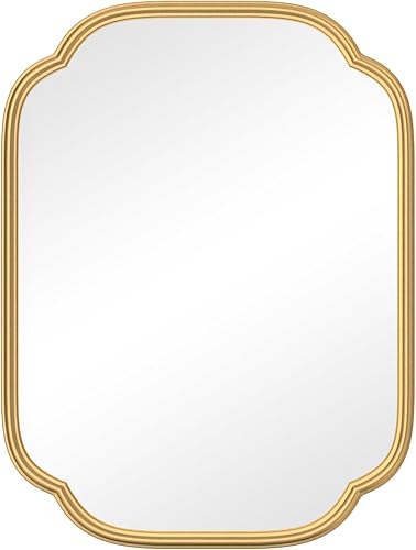 Miniatura 9 de Espejos dorados para baño, espejo de pared rectangular de 18 x 24 pulgadas para baño, marco de metal, espejo de pared de esquina redondeada de