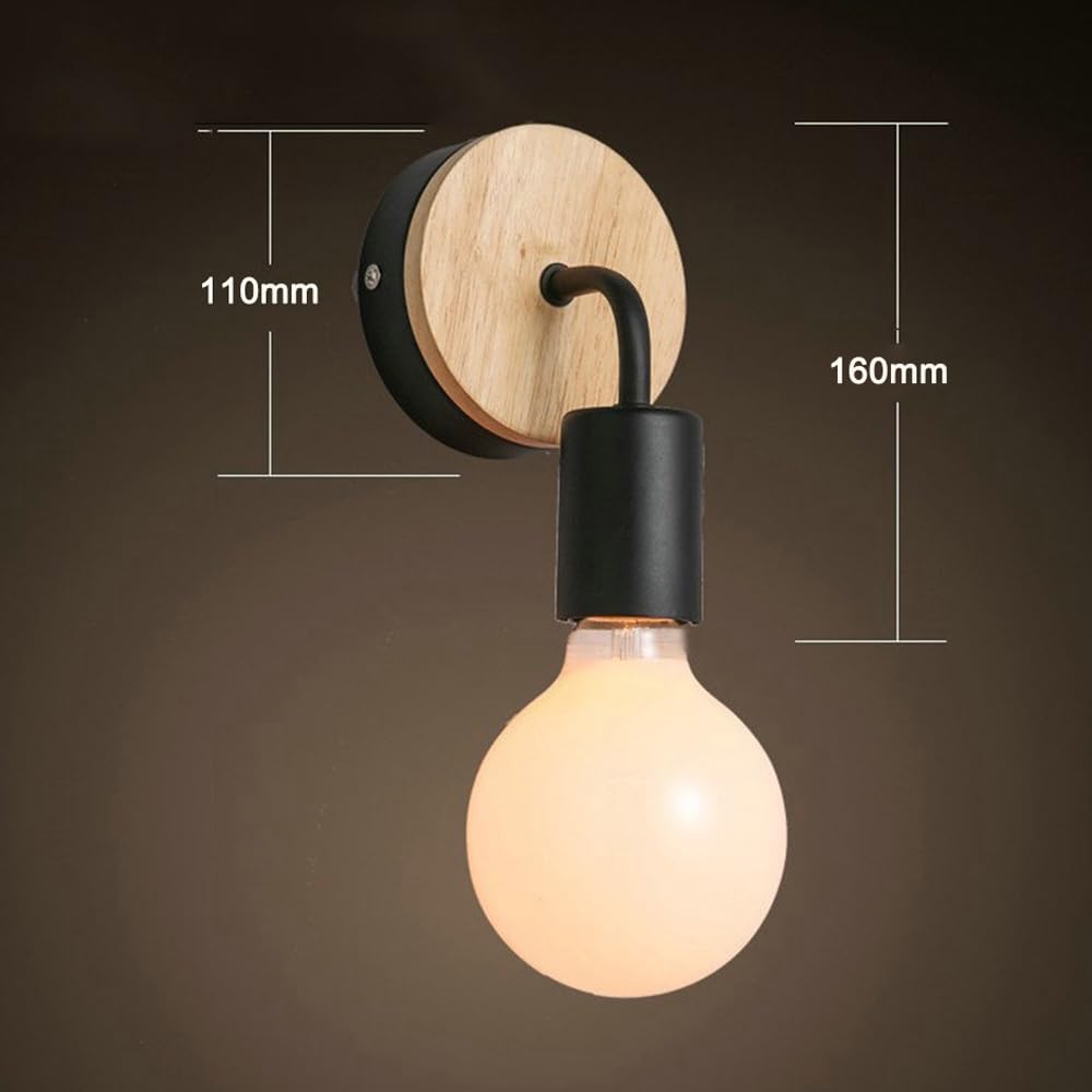 Applique da Parete per Camera da Letto, Confezione da 2, Illuminazione nordica in Legno, Mini Illuminazione da Comodino, Illuminazione da Bagno, Illuminazione in Metallo con cablag