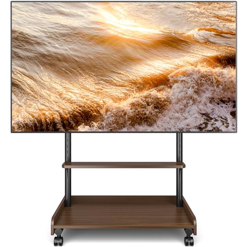 TVON Support TV sur Pied pour Téléviseur de 40-86 Pouce Ecran LED LCD Plasma, Support TV roulettes avec Socle en Bois Réglable en Hauteur Chariot TV avec...