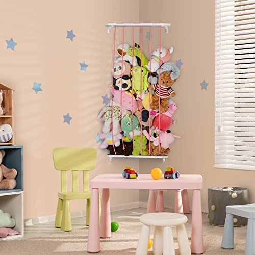 Telihel Stuffed Animal Storage Wood Soft Toy Shelf With Adjustable Length Large Corner Plush Toys Holder For Nursery Play Room Bedroom Kid Room (White) #TOP1