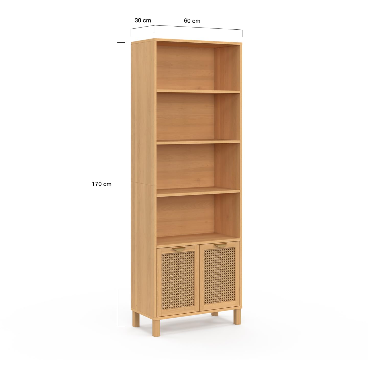IDMarket - Etagère bibliothèque 4 Niveaux avec Placard EDHEN cannage et Bois