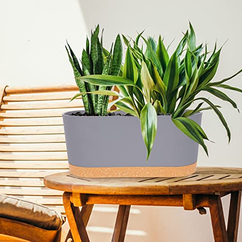 Qcqhdu 2 Pack Window Boxes Planters,16”X 7" Self Watering Pots With Drainage Holes And Trays,Indoor Home Garden Modern Decorative Plant Pot For All House Plants Flowers Herbs (Light Grey) #TOP4