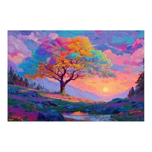 Impression sur toile arbre de la vie multicolore 80x120cm sans cadre pour decoration murale