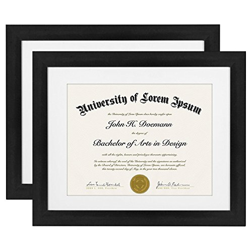Americanflat 2 Pack 11x14 Black Diploma Frames | Displays 8.5x11 Diplomas with Mat