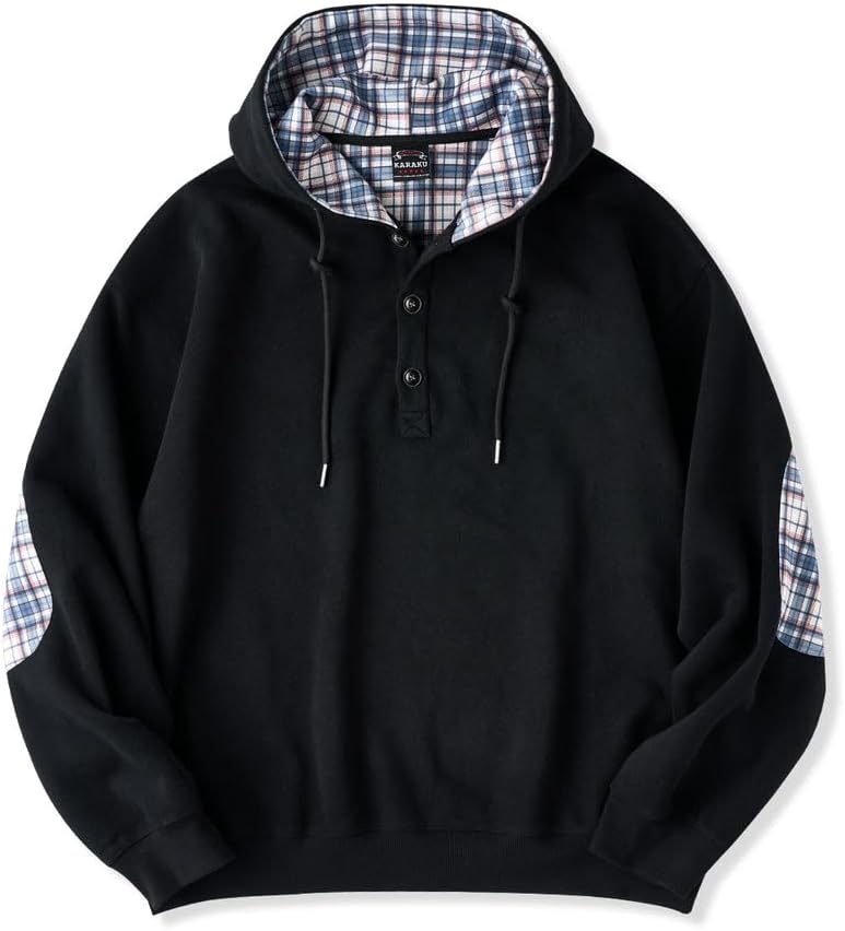 エリ karaku] トレーナー メンズ 秋服 肘チェック柄パッチ 裏チェック柄