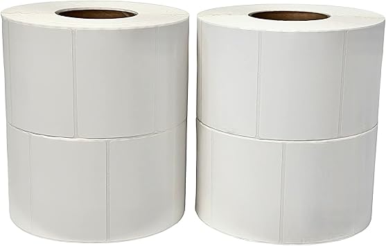 Thermal Transfer Labels 4 x 4 - Multipurpose Labels for Shipping and Business - 3" Core Compatible w/Industrial Printers - 1500 Labels/Roll 4 Rolls White