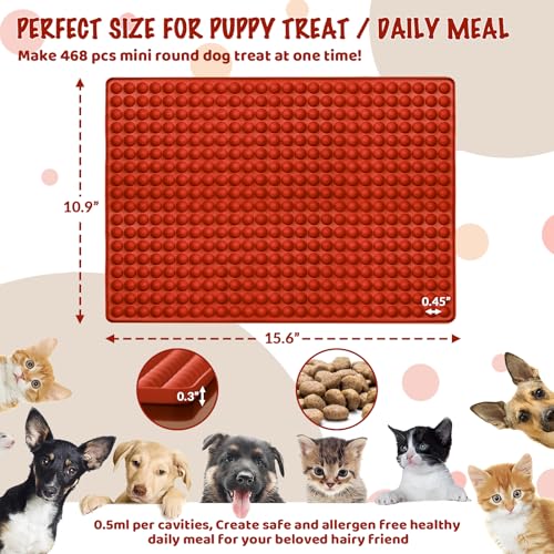 Image of HKNMTT Silicone Mini Round Shape Molds, 468 Cavities Tiny Semi Sphere Baking Sheet Dog Treats Molds Candy Freezer Oven Safe Homemade Dog Treats Kit BPA Free Food Grade