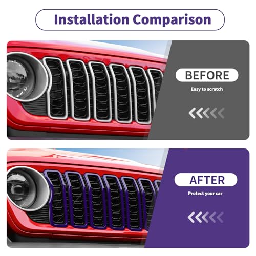 Image of Linskip for 2024-2025 Jeep Wrangler JL 4XE & Gladiator JT Grille Inserts, Meshless Grille Bezel Covers for Jeep Wrangler Sport Rubicon Sahara Willys Mojave Rubicon,Exterior Accessories(Purple)