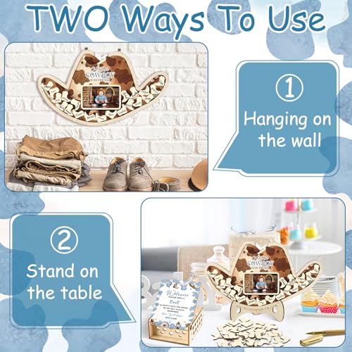Image of Wenqik 63 Pcs Cowboy Baby Shower Guest Book Alternatives Set Baby Shower Decorations with Photo Frame Sonogram Frame Keepsake 60 Wood Slices Guest Book for Birthday