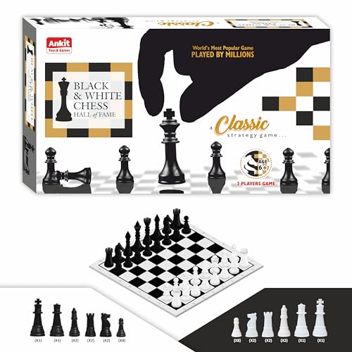 Image of Ankit Toys & Games Chess Set, Black & White, Portable Strategy Board Game for Kids & Adults, Age 6+, Suitable for Family, Parties, Travel, and Gifting (Board Size 38 x 38 cm)