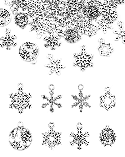 YETOOME 80 Pcs Vintage Christmas Snowflake Charms for Crafting, Jewelry Findings Making Accessory for DIY Necklace Bracelet, 8 Styles