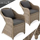 tectake&reg; Alu Polyrattan Gartenstuhl 2er Set, Gartenm&ouml;bel Set mit 2 Sessel, wetterfest, Rattan Gartensessel mit weichen Sitzpolster, abziehbarer und waschbarer Bezug, stabil und bodenschonend - Natur