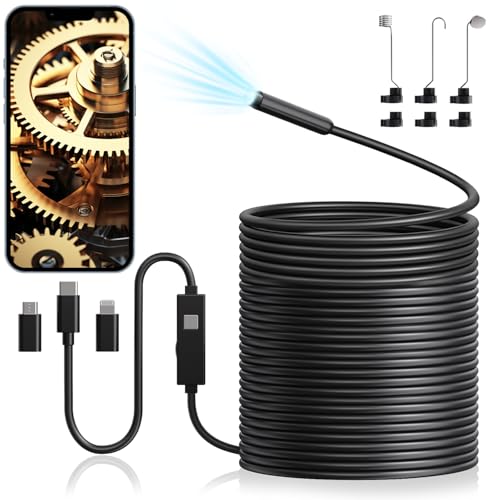 Endoskopkamera mit Licht, 1080P HD Endoskop-Kamera Handy mit Licht Wasserdichtes Ip67 Kein WLAN Erforderlich Inspektionskamera Kanal-kamera Handy mit 8 LED Licht für Android & iOS, Tablet (16.4 ft/5m)