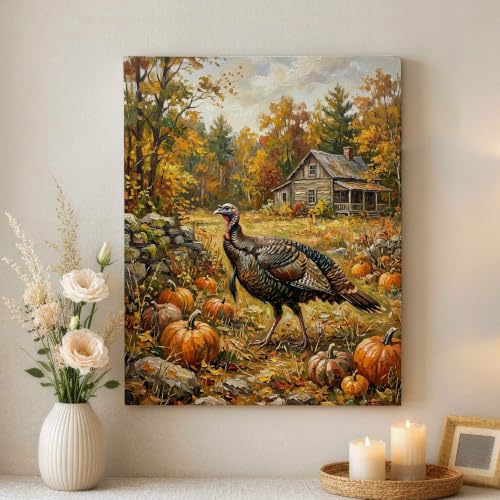 Lienzo decorativo de pared otoñal con diseño rústico de calabazas para dormitorio