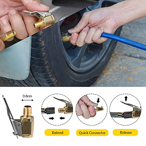 URAQT Autoventil Hebelstecker Air Chuck, 2 Stück 8mm Messing Reifenfüllnippel Ventilaufsatz Momentstecker Hebelstecker Reifen Ventil Luftpumpe Clip für alle Reifenventile mit Ventilgewinde
