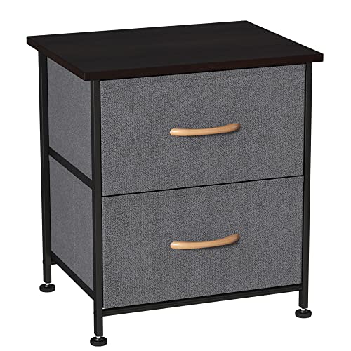Somdot Mesita de Noche Cómoda Pequeña con 2 Cajones Armarito de Tela Aparador Vertical Organizador para Dormitorio Oficina Lavadero Baño Recibidor Vestíbulo Cuarto del Bebé, Carbono Gris/Negro