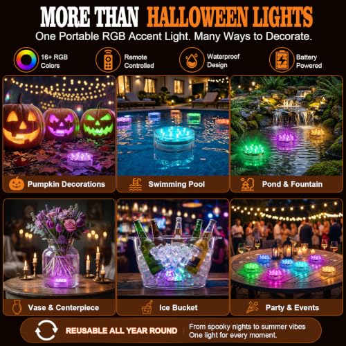 POLENTAT Halloween Pumpkin Lights, 4 Pack RGB Battery LEDs with Remote - image 6