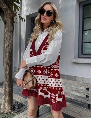Image of Zeagoo Womens Sweater Vest Dress Pattern Knitted Pullovers Sweaters V Neck Tank Sweater Dress with Pockets