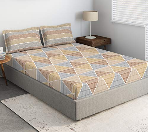 Image of DDECOR - Zephyr 100% Cotton Fitted Bedsheet with 2 Pillow Covers, King Size, Brown