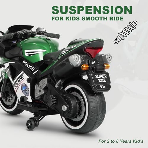 Image of Little Rides Battery Operated V10 Premium Bike for Kids |Boys| Girls- Golden Metallic | Electric Motorbike for Children 2 to 8 Years | Fun Riding Experience with Music | Safe & Durable (Green)
