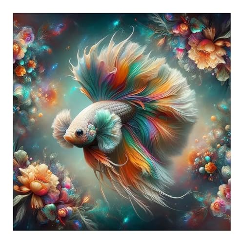 hill froeistung 5D Colorful Fish Diamond Art Painting Kits for Adults,Goldfish Diamond Art for Beginners, DIY Full Drill Animals Flower Diamond Art Painting(12X12 inch)