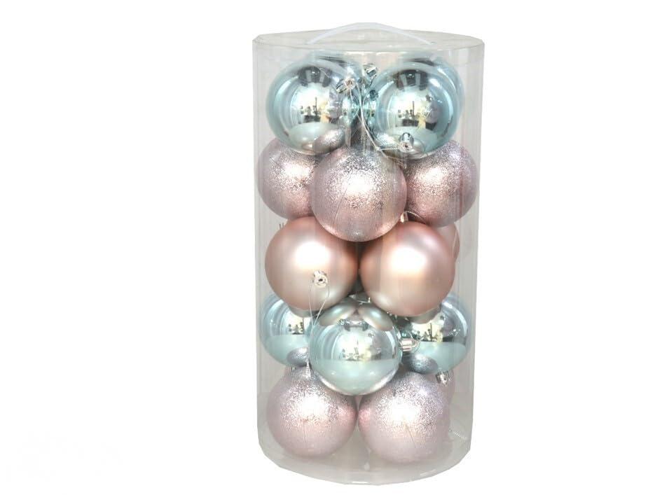 Lot de 20 boules de Noël Sky bleu-rose 8 cm
