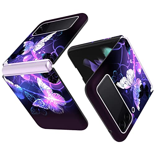 EnCASEs Cell Phone Case for Samsung Galaxy Z Flip 3 5G (2021), Purple Butterfly Samsung Z Flip 3 Case, Slim Hard PC Cover Cases Shockproof Galaxy Z Flip 3 5G Case for Women Girls Men