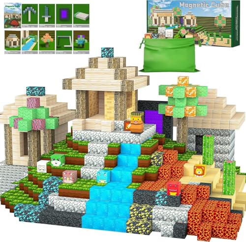 Bloques magnéticos – 104 piezas de azulejos magnéticos con temática de dinosaurio, bloques de construcción Magworld para construir minas, juguetes sensoriales STEM para niños y niñas de 3 a 8, 9 y 10