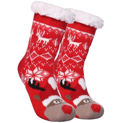 SDBING Kids Fuzzy Slipper Socks Boys Girls Soft Cozy Fluffy Grips Socks Winter Warm Non Slip Christmas Socks